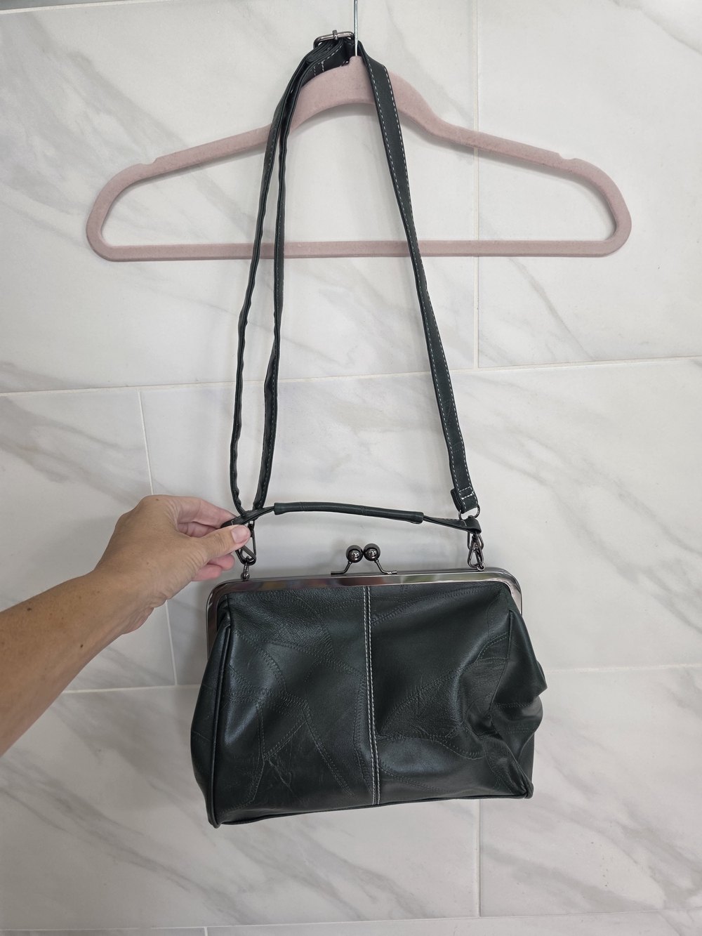 Dark Green Women's Frame Satchel Handbag - Picture 2 of 6
